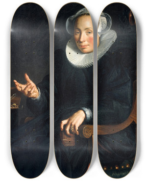 Triptych art skateboard deck of Joachim Wtewael Portrait Of Christina Wtewael Van Halen 15681629 by Joachim Wtewael (1566-1638)