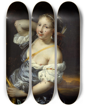 Triptych art skateboard deck of Nicolaes De Helt Stockade Diana As Huntress by Nicolaes Van Helt Stockade