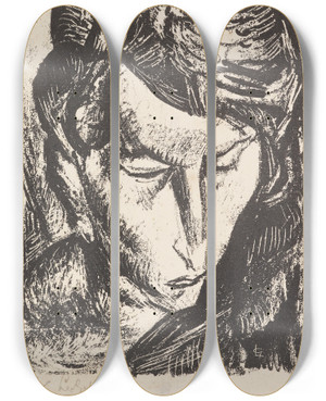Triptych art skateboard deck of Leo Gestel Head by Leo Gestel (1881-1941)