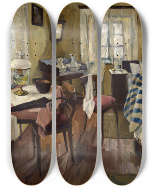 Triptych art skateboard deck of Hermann Goebel Junggesellenzimmer by Hermann Goebel