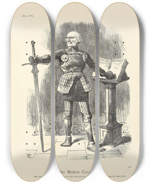 Triptych art skateboard deck of Sir John Tenniel The Broken Covenant by Sir John Tenniel (1820-1914)