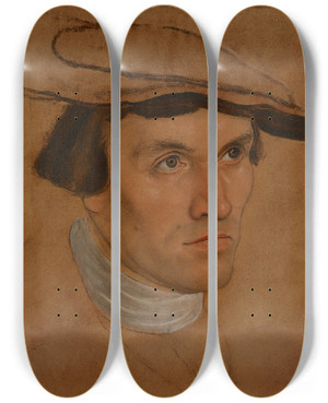 Triptych art skateboard deck of Lucas Cranach The Elder Portrait Of A Man_1 by Lucas Cranach The Elder (1472-1553)