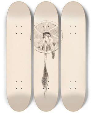 Triptych art skateboard deck of Frederic Remington Shield Illustration For The Song Of Hiawatha by Frederic Remington (1861-1909)