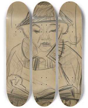 Triptych art skateboard deck of Ernst Ludwig Kirchner Lesender Knabe by Ernst Ludwig Kirchner (1880-1938)