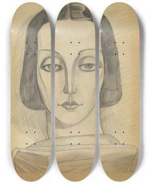 Triptych art skateboard deck of Karl Wiener Weibliches Portrt Entwurf by Karl Wiener (1901-1949)