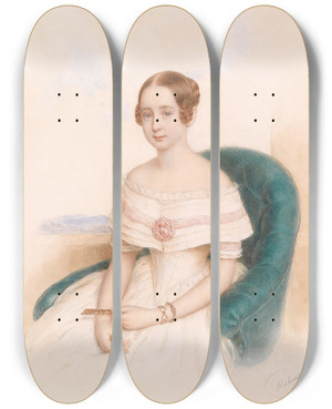 Triptych art skateboard deck of Anton Hhnisch Bildnis Einer Jungen Dame In Weiem Kleid by Anton Hahnisch (1817-1897)