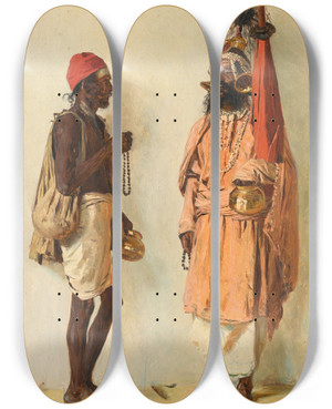 Triptych art skateboard deck of Vasily Vereshchagin Fakirs by Vasily Vereshchagin (1842-1904)