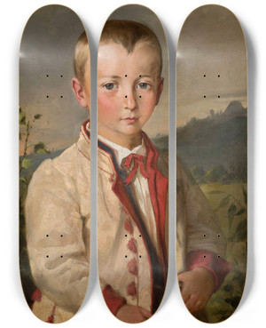 Triptych art skateboard deck of Andrzej Grabowski Boy Against Landscape by Andrzej Grabowski (1833-1886)