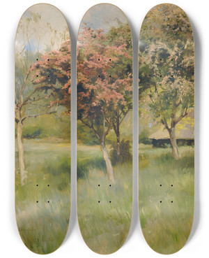 Triptych art skateboard deck of Albert Edelfelt Blommande Hagtorn Vy Frn Chantilly by Albert Edelfelt (1854-1905)