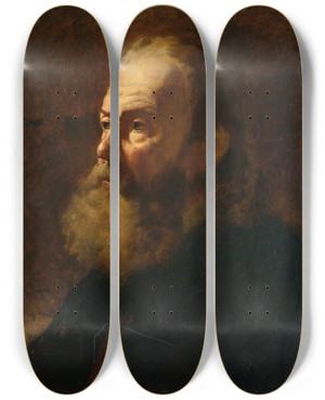 Triptych art skateboard deck of William Etty Portrait Of A Bearded Man Bust Length by William Etty (1787-1849)