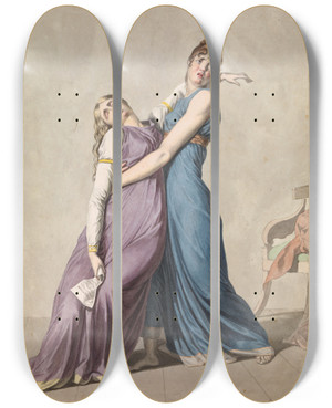 Triptych art skateboard deck of Christoffer Wilhelm Eckersberg A Woman Is Supporting Another Woman Who Has Fainted Upon Reading A Letter by Christoffer Wilhelm Eckersberg (1783-1853)