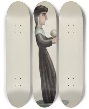 Triptych art skateboard deck of Majel G Claflin Carved And Painted Santo Santa Rita by Majel G Claflin (1893-1941)