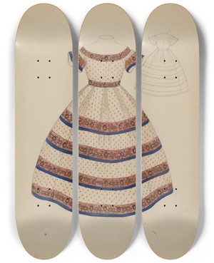 Triptych art skateboard deck of Marie Mitchell Childs Dress by Marie Mitchell