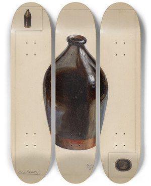 Triptych art skateboard deck of Charles Caseau Flask_2 by Charles Caseau (1880)