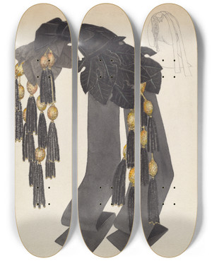 Triptych art skateboard deck of Bessie Forman Headdress by Bessie Forman
