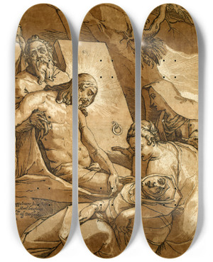 Triptych art skateboard deck of Andrea Andreani The Entombment by Andrea Andreani (1540-1623)