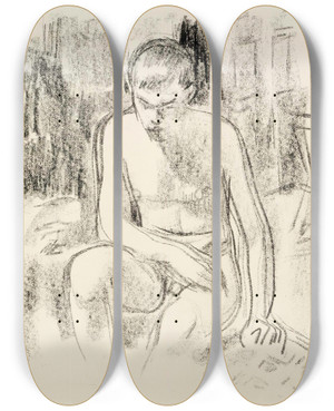 Triptych art skateboard deck of Magnus Enckell Nude Boy Seated by Magnus Enckell (1870-1925)