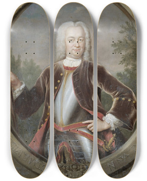 Triptych art skateboard deck of Jan Maurits Quinkhard Portrait Of Gustaaf Willem Baron Van Imhoff Governorgeneral Of The Dutch East India Company by Jan Maurits Quinkhard (1688-1772)
