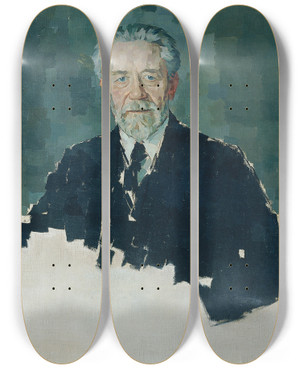 Triptych art skateboard deck of Ferdinand Matthias Zerlacher Professor Friedrich Becke by Ferdinand Matthias Zerlacher (1877-1923)