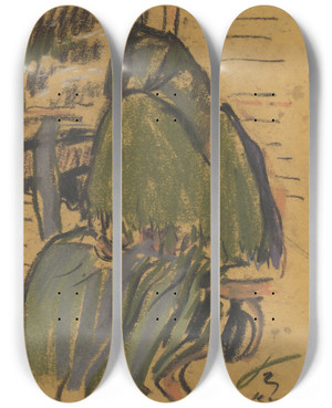 Triptych art skateboard deck of Zolo Palugyay Starena by Zolo Palugyay (1898-1935)