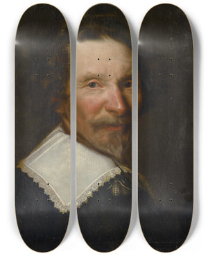 Triptych art skateboard deck of Abraham De Vries Portrait Of A Man_2 by Abraham de Vries (1585-1650)