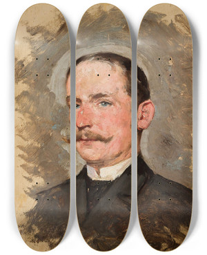 Triptych art skateboard deck of Tadeusz Ajdukiewicz Portrait Of A Man by Tadeusz Ajdukiewicz (1852-1916)