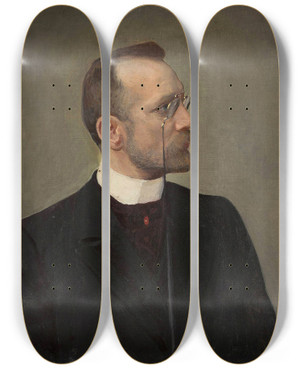 Triptych art skateboard deck of Leon Wyczkowski Portrait Of Mikoaj Brzeski by Leon Wyczolkowski (1852-1936)