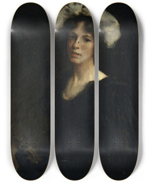 Triptych art skateboard deck of William Merritt Chase Bessie Potter by William Merritt Chase (1849-1916)