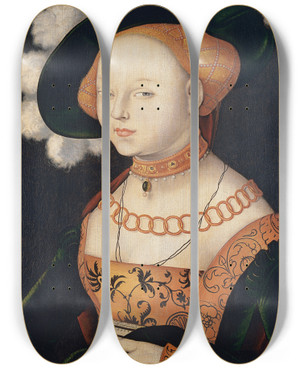 Triptych art skateboard deck of Hans Baldung Portrait Of A Lady by Hans Baldung (1484-1545)