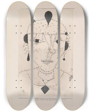 Triptych art skateboard deck of Paul Klee Portrait Sketch Of A Costumed Lady by Paul Klee (1879-1940)