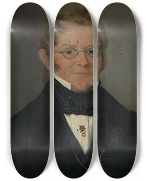 Triptych art skateboard deck of Matthias Stoltenberg Portrait Of County Court Judge Jens C Delphin by Matthias Stoltenberg (1799-1871)