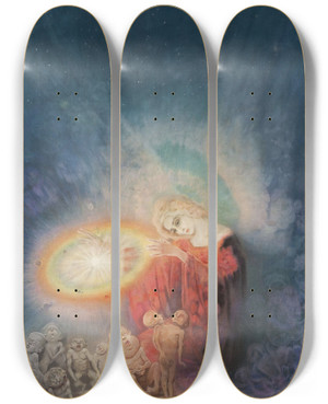 Triptych art skateboard deck of Kazimierz Stabrowski Consoler Of Monsters by Kazimierz Stabrowski (1869-1929)