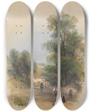 Triptych art skateboard deck of Thomas Creswick The Well Of St Keyne by Thomas Creswick (1811-1869)