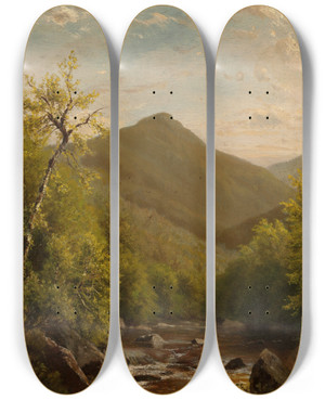Triptych art skateboard deck of Richard William Hubbard A Mountain Stream by Richard William Hubbard (1816-1888)