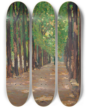 Triptych art skateboard deck of Henri Martin Une Alle Dans Le Parc Du Chteau De Versailles by Henri Martin (1860-1943)