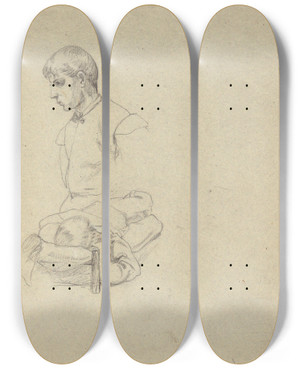 Triptych art skateboard deck of Edwin White Two Boys Sketch For Signing Of The Compact In The Cabin Of Themayflower by Edwin White (1817-1877)
