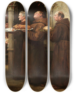 Triptych art skateboard deck of William Strutt The Priors Feast by William Strutt (1825-1915)