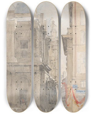 Triptych art skateboard deck of David Cox St Eustache Paris by David Cox (1783-1859)