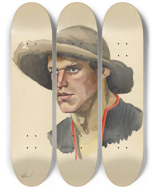 Triptych art skateboard deck of Karl Wiener Mnnliches Portrt_6 by Karl Wiener (1901-1949)