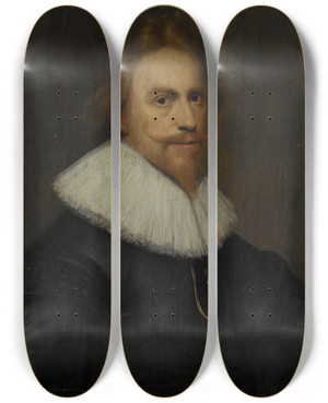 Triptych art skateboard deck of Wybrand De Geest Selfportrait by Wybrand de Geest (1592-1661)