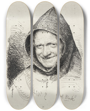 Triptych art skateboard deck of Carl Bloch Leende Munk by Carl Bloch (1834-1890)
