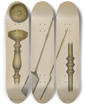Triptych art skateboard deck of Arsen Maralian Fireplace Shovel by Arsen Maralian