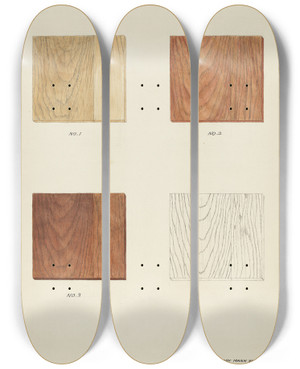 Triptych art skateboard deck of Harry Mann Waddell Wood Grain Demo by Harry Mann Waddell (1876-1956)