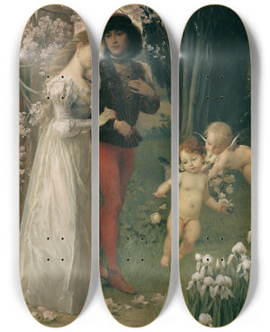 Triptych art skateboard deck of Ernst Klimt Francesca Da Rimini Und Paolo Junges Paar Im Garten by Ernst Klimt (1864-1892)