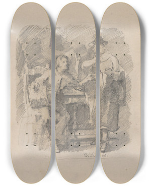 Triptych art skateboard deck of Wilhelm Leibl The Critic by Wilhelm Leibl (1844-1900)