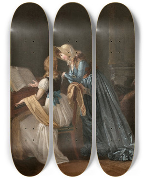 Triptych art skateboard deck of Pauline Auzou La Leon De Piano by Pauline Auzou