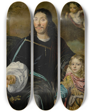 Triptych art skateboard deck of Abraham Lambertsz Van Den Tempel Portrait Of A Gentleman And Ayoung Boy by Abraham Lambertsz. van den Tempel (1622-1672)