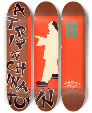 Triptych art skateboard deck of James Pryde A Trip To China Town by James Pryde (1866-1941)
