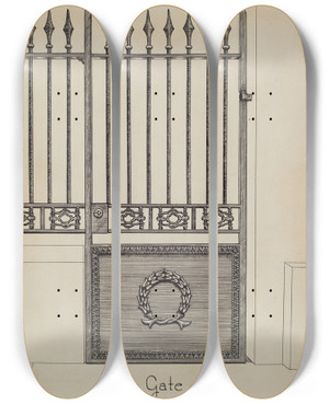 Triptych art skateboard deck of Ray Price Cast Iron Gateway by Ray Price (20-)