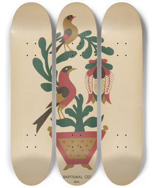 Triptych art skateboard deck of American 20Th Century Plate 12 From The Portfolio Folk Art Of Rural Pennsylvania by American 20Th Century